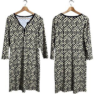 J. McLaughlin Catalina Geometric Print Dress Women's Large Beige Black Career